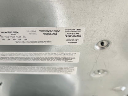 30 inch KitchenAid  KCGS350ESS Gas Cooktop 5 Sealed Burners, Continuous Grates, 17,000 BTU Multiflame Burner, Even-Heat™ Simmer Burner, Electronic Ignition, Multi-Finish Knobs, and ADA Stainless Steel , 444356