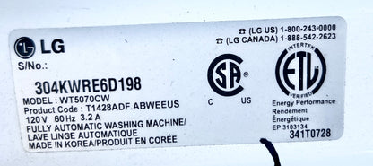 27 Inch LG Wave Series  WT5070CW Top Load Washer 4.7 cu. ft., 12 Wash Cycles, 1100 RPM, Direct Drive Motor LoDecibel Quiet Operation, White , 444360
