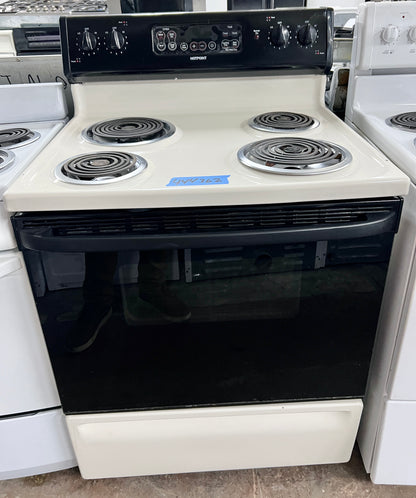 30 Inch GE RB757BH1CT Off White Beige Cream Range Electric , 4 Burner Coil Element , Broil Bake Oven Feature , 444362