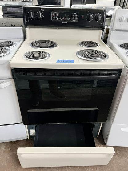 30 Inch GE RB757BH1CT Off White Beige Cream Range Electric , 4 Burner Coil Element , Broil Bake Oven Feature , 444362