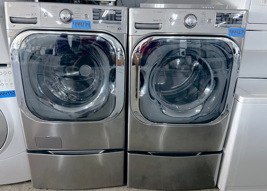 29 Inch LG Front Load 5.2 Cu Ft Washer & Electric Dryer 9.0 Cu Ft  Set In Graphite Steel DLEX8100V, WM8100HVA, 444274