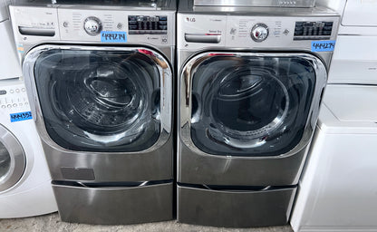 29 Inch LG Front Load 5.2 Cu Ft Washer & Electric Dryer 9.0 Cu Ft  Set In Graphite Steel DLEX8100V, WM8100HVA, 444274