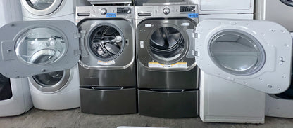 29 Inch LG Front Load 5.2 Cu Ft Washer & Electric Dryer 9.0 Cu Ft  Set In Graphite Steel DLEX8100V, WM8100HVA, 444274