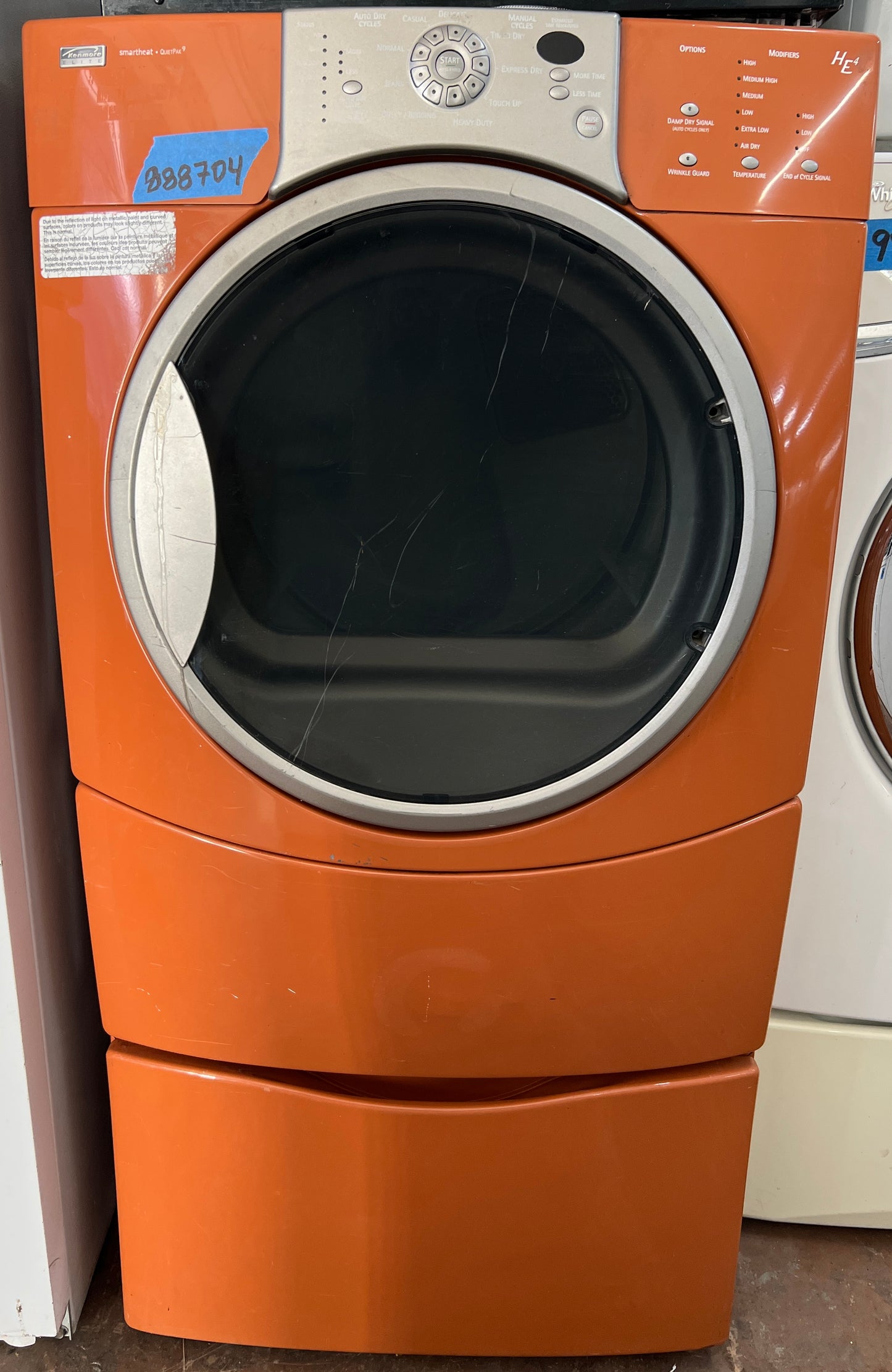 Kenmore Elite HE4 前置式電動烘乾機橙色 110.85089401，含底座 888704