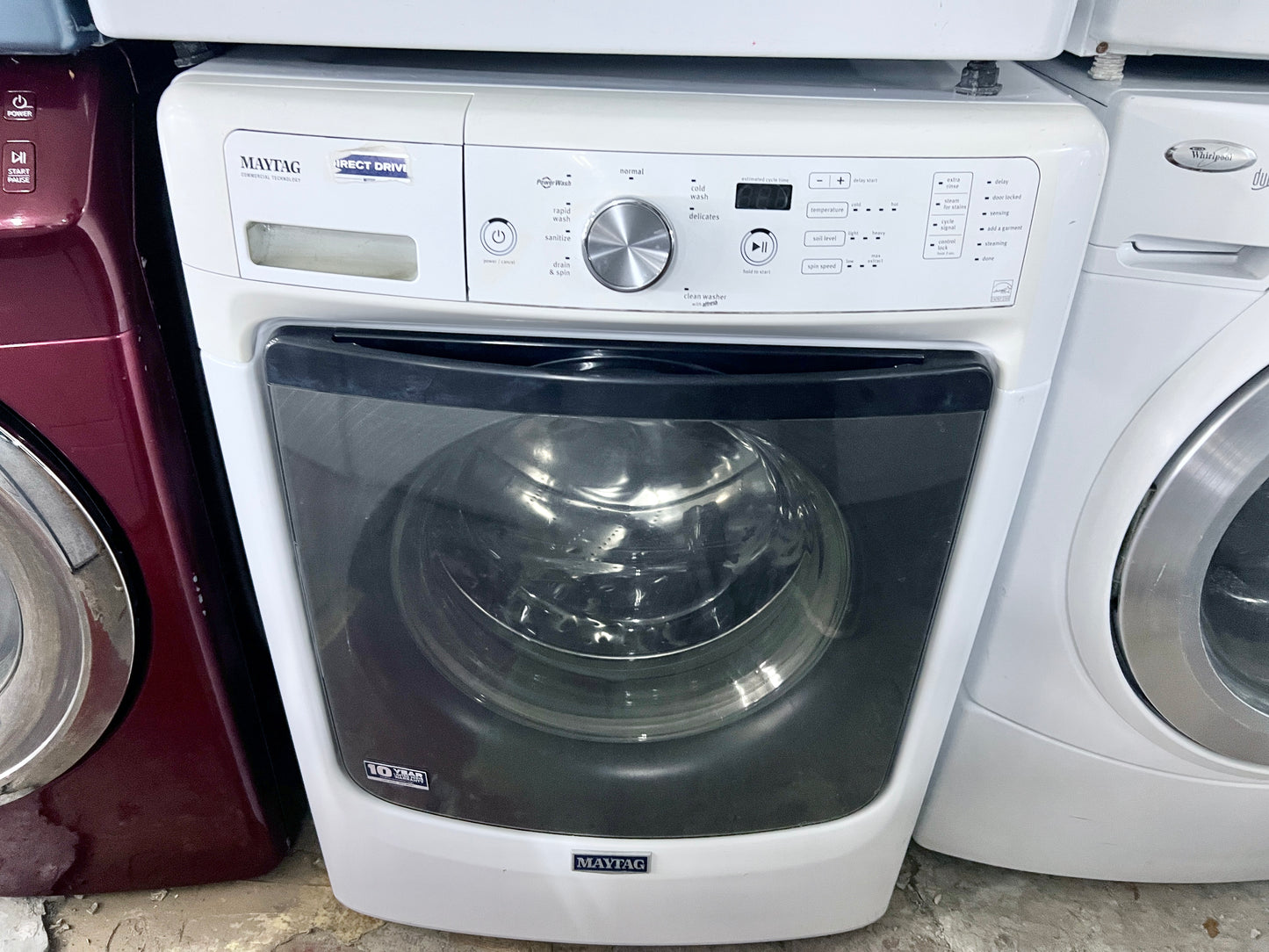 27 Inch Maytag  MHW3505FW 4.3 cu. ft. Front Load Washer Seam, Rapid Wash, Sanitize, 8 Wash Cycles, 4.3 cu. ft., 1,200 RPM Energy Star Rated , 444370