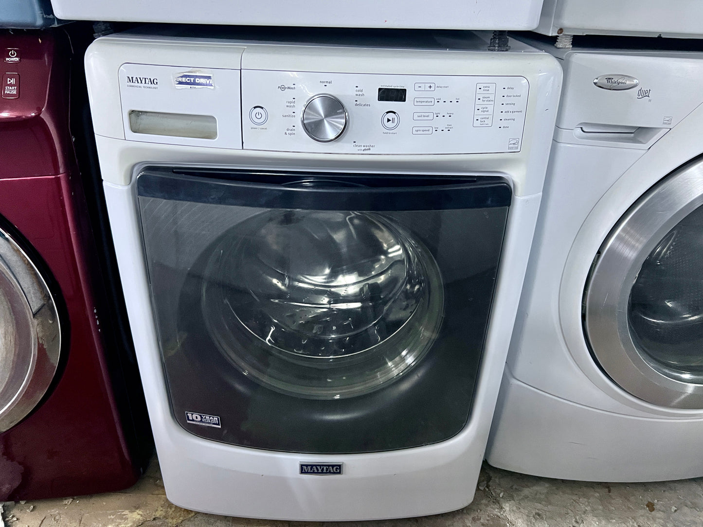 27 Inch Maytag  MHW3505FW 4.3 cu. ft. Front Load Washer Seam, Rapid Wash, Sanitize, 8 Wash Cycles, 4.3 cu. ft., 1,200 RPM Energy Star Rated , 444370