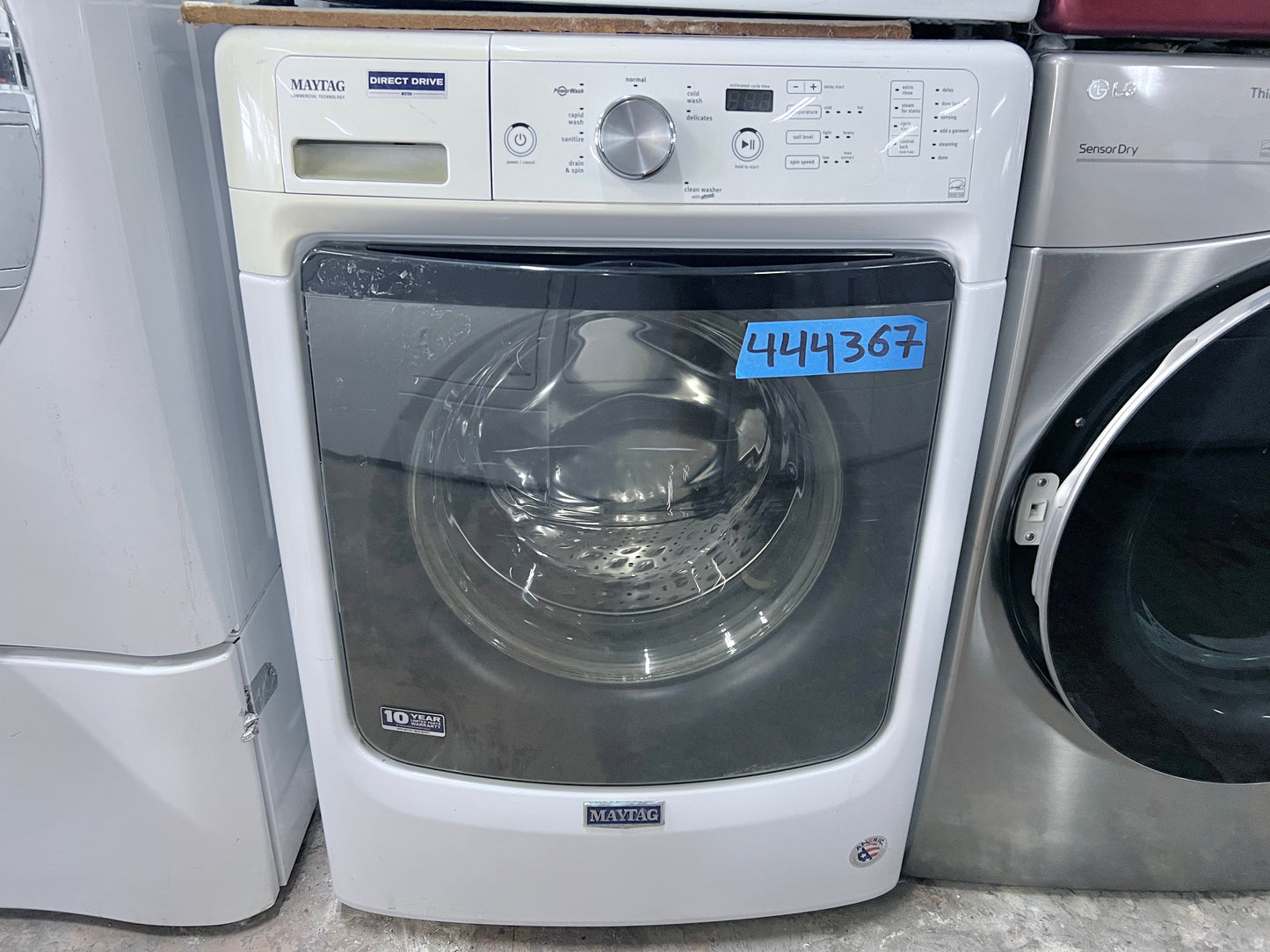 Maytag MHW3505FW 27 Inch 4.3 cu. ft. Front Load Washer Machine Steam, PowerWash, Rapid Wash, Sanitize Cycle, 8 Wash Cycles, 4.3 cu. ft., 1,200 RPM Energy Star , 444198