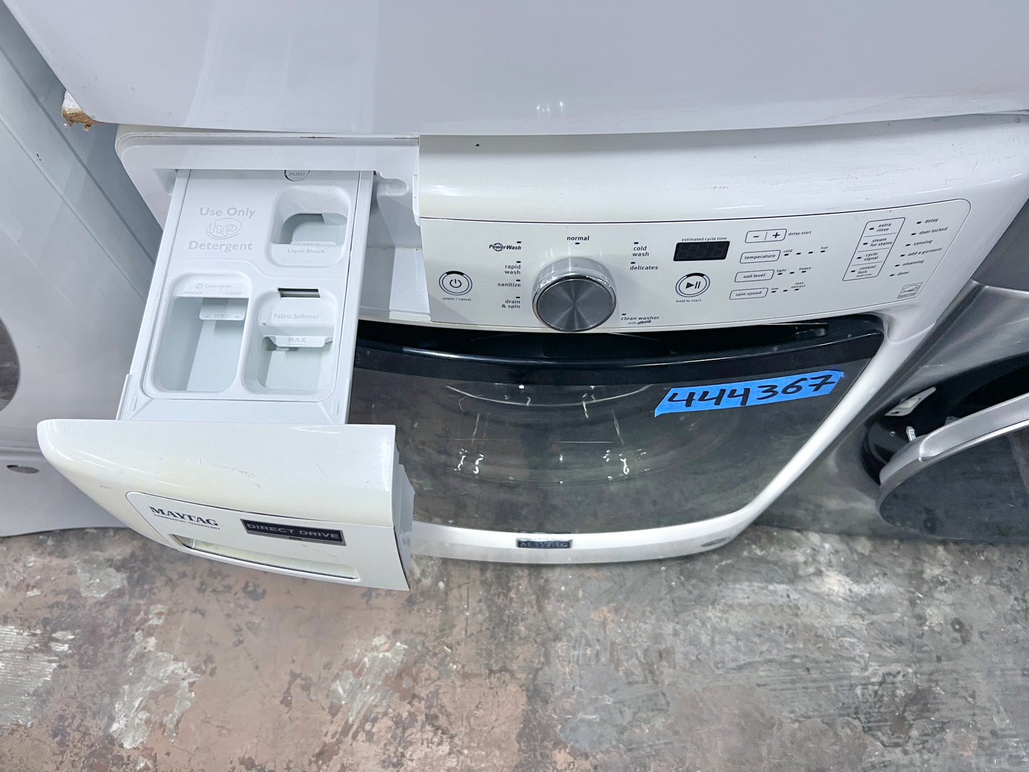 Maytag MHW3505FW 27 Inch 4.3 cu. ft. Front Load Washer Machine Steam, PowerWash, Rapid Wash, Sanitize Cycle, 8 Wash Cycles, 4.3 cu. ft., 1,200 RPM Energy Star , 444198