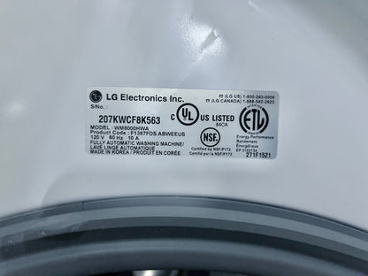 29 Inch LG TurboWash Series  WM8000HWA 5.1 cu. ft. Front Load Washer 14 Wash Cycles, 1,300 RPM, Steam Cycle, LG Twin Wash Compatibility, TurboWash,LoDecibel Quiet Operation, NeveRust Stainless Steel Drum ENERGY STAR Certification, White , 444369