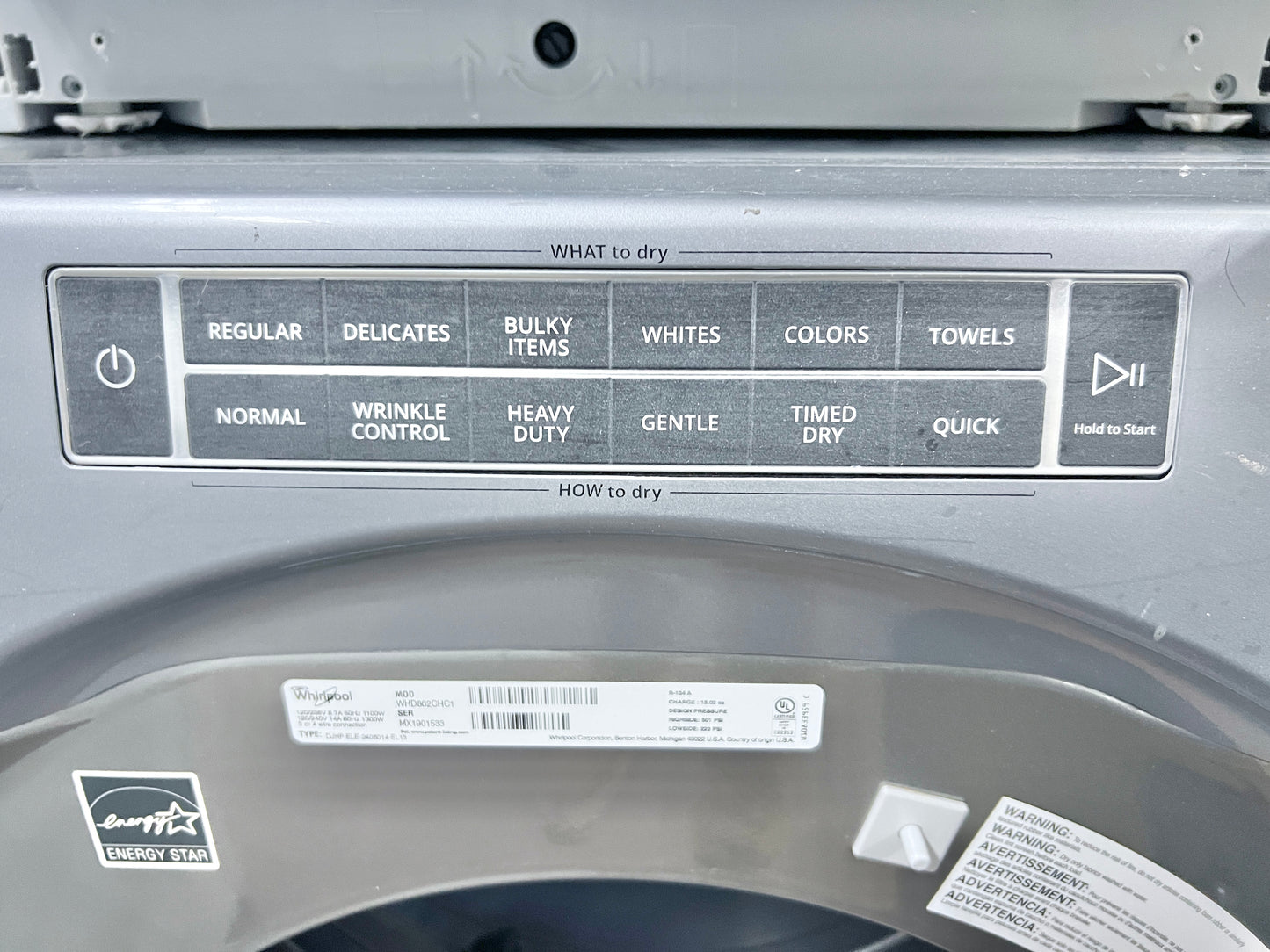 27 Inch Whirlpool  WHD862CHC Ventless Electric Dryer with 7.4 Cu. Ft. Capacity, Hybrid Heat Pump Drying Technology, Intuitive Controls, Advanced Moisture Sensing, Closet-Depth Fit, 36 Dry Cycles, Quick Dry, Wrinkle Shield, Eco, ENERGY STAR , 999340