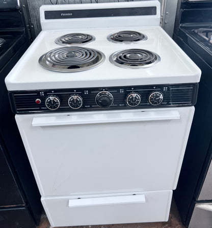 24 Inch Premier Electric Range with Oven Bake Broil , 4 Coil Element Burner , White , 444372