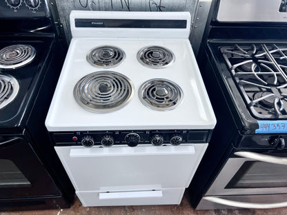 24 Inch Premier Electric Range with Oven Bake Broil , 4 Coil Element Burner , White , 444372