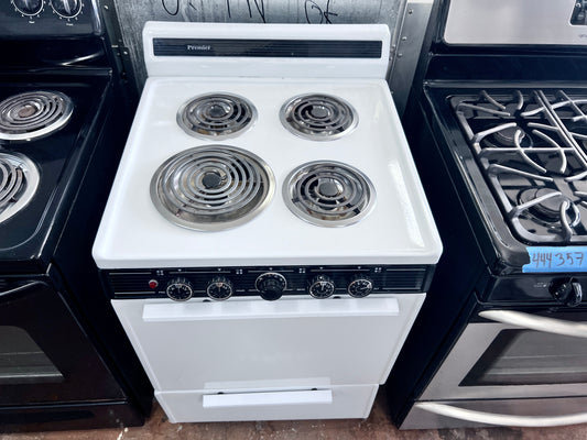 24 Inch Premier Electric Range with Oven Bake Broil , 4 Coil Element Burner , White , 444372