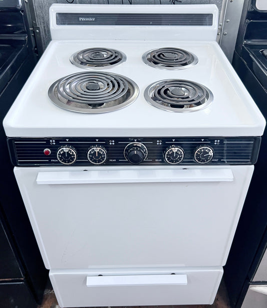24 Inch Premier Electric Range with Oven Bake Broil , 4 Coil Element Burner , White , 444372