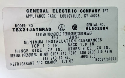 32-33 Inch Wide GE Top Freezer Off White Refrigerator 20 Cu Ft , Used , Working , TBX21JATMRAD, 101419