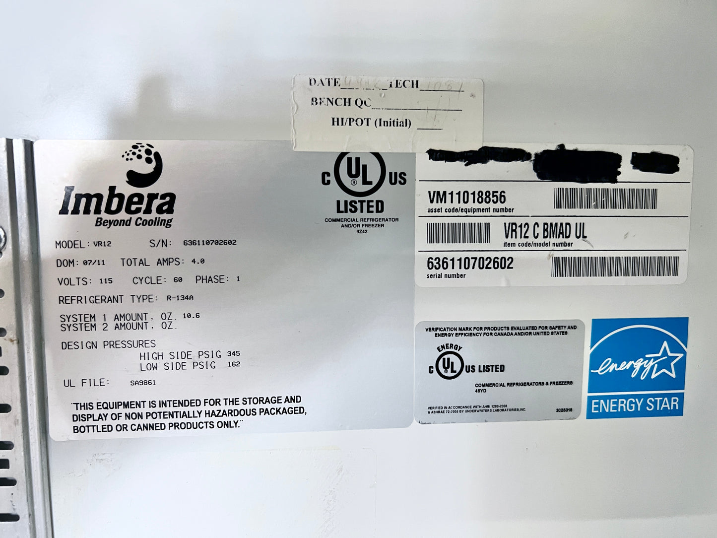 Imbera 24.5 吋寬單玻璃門商用冷卻器，VR12，999537