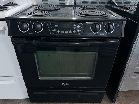 30 Inch Whirlpool  RY160LXTB Slide-in Electric Range 4 Coil Burners, Porcelain Cooktop Surface, Self-Clean Oven and Storage Drawer, Black , 444380