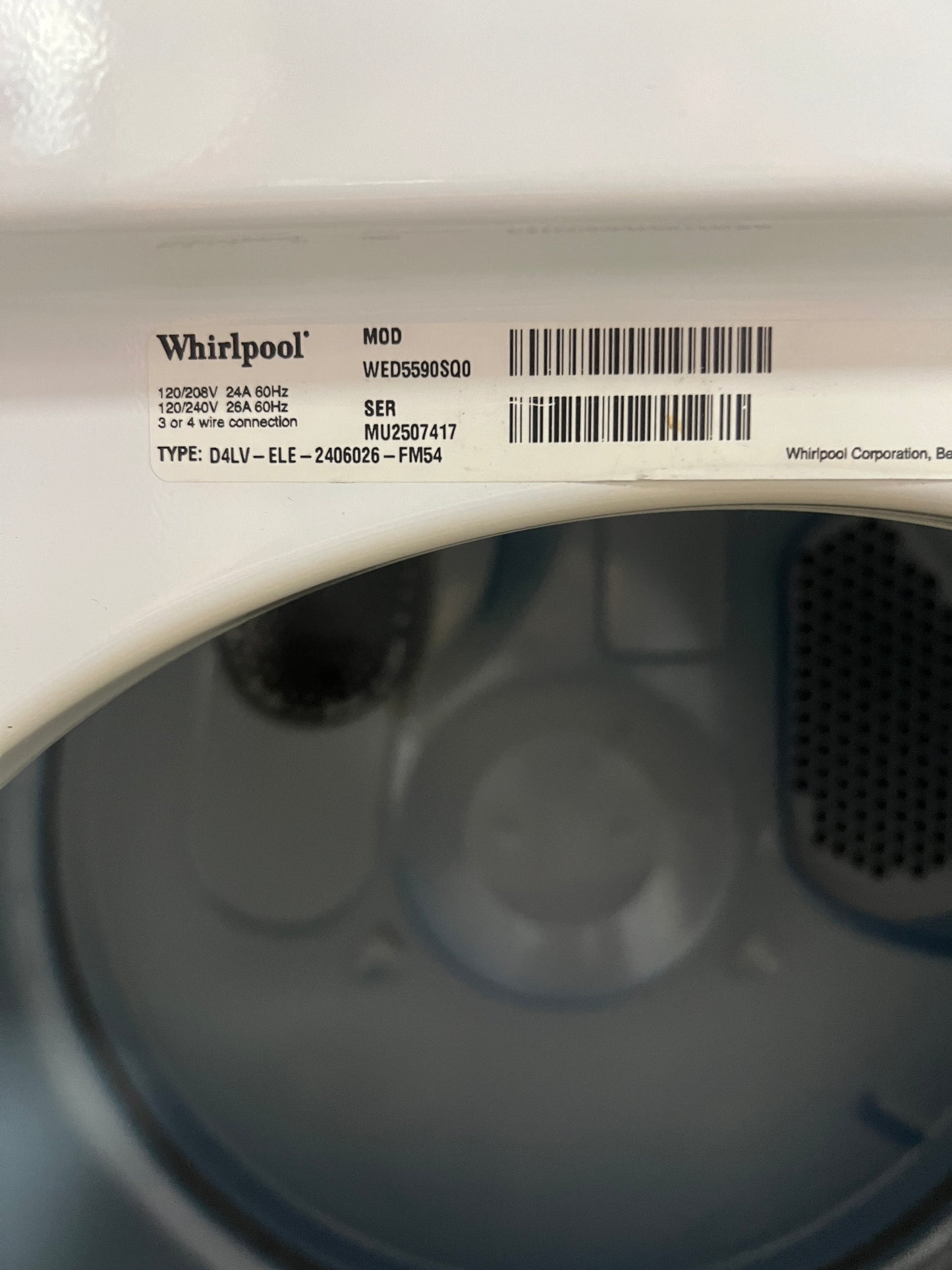 Whirlpool Front Load Electric Dryer in White WED5590SQ 999238