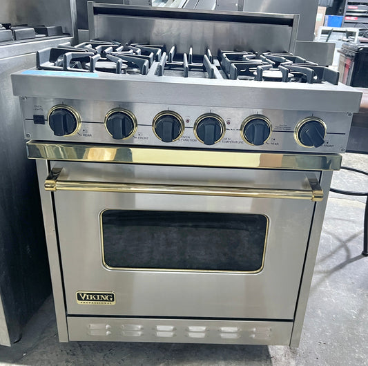 30 Inch Viking Professional Series VDSC3074BSSBR Dual-Fuel Gas Range 4 VSH Pro Sealed Burners Simmer, Convection, 8-Pass Electric Broiler Self-Clean Gold  Stainless Steel , 555002