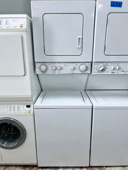 24 Inch Whirlpool  LTE5243DQ Thin Twin Electric Laundry Center Stackable Washer and Dryer Electric 220V 240V ,  5 Automatic Washing Cycles & 5 Automatic Dry Cycles: White , 444139