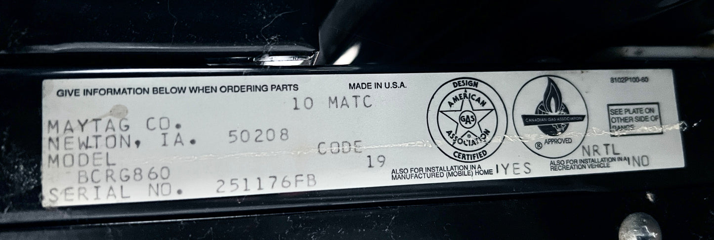 30 Inch Maytag Gas Range , BCRG860 , Black , 444387