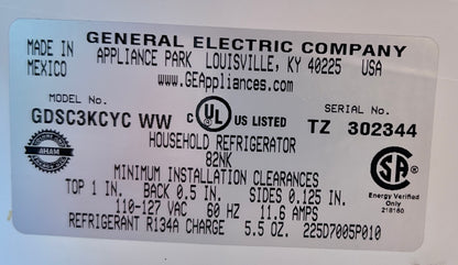 33 Inch GE GDSC3KCYCWW Bottom Freezer Refrigerator with Ice Maker , In White , 101351
