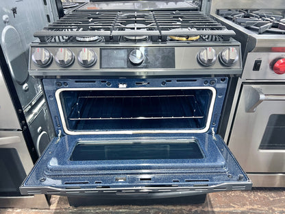 30 Inch Samsung  NY63T8751SG  Slide in Dual Fuel Smart Range 5 Sealed Burners, 6.3 Cu. Ft. Oven, Air Fry, Steam + Self Clean, Flex Duo, Wi-Fi, Voice Control, Sabbath, ETL Listed, Star-K ADA,  Fingerprint Resistant Black Stainless Steel , 444388