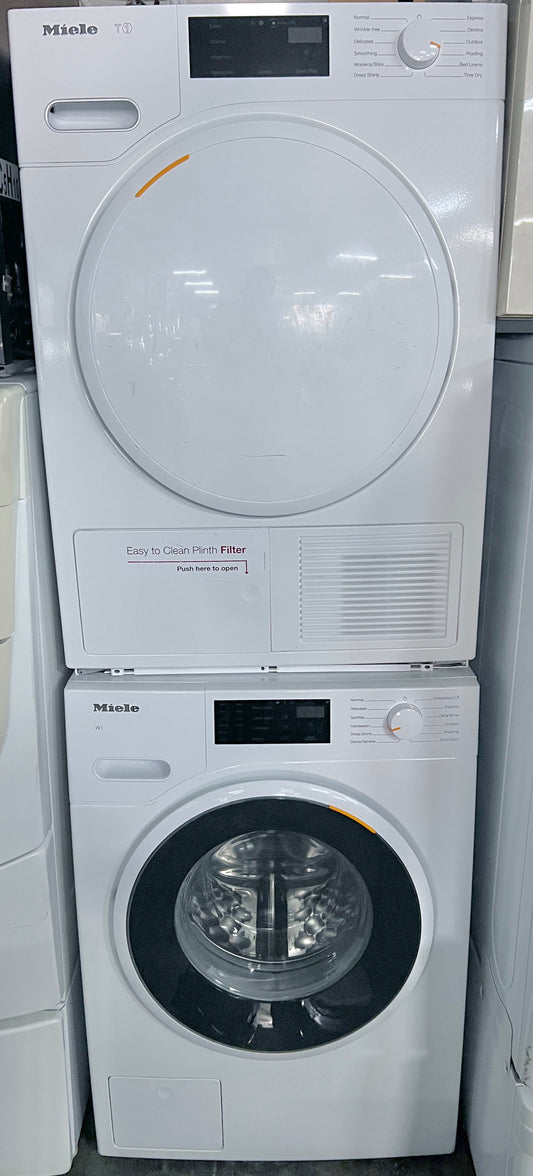 24 Inch Miele  WWD160WCS Front Load Washer 2.26 cu ft.,  Miele Classic T1 Series  TWB120WP Electric Dryer 4.1 Cu. Ft. Capacity, Heat Pump Dryer, Energy Star Certified