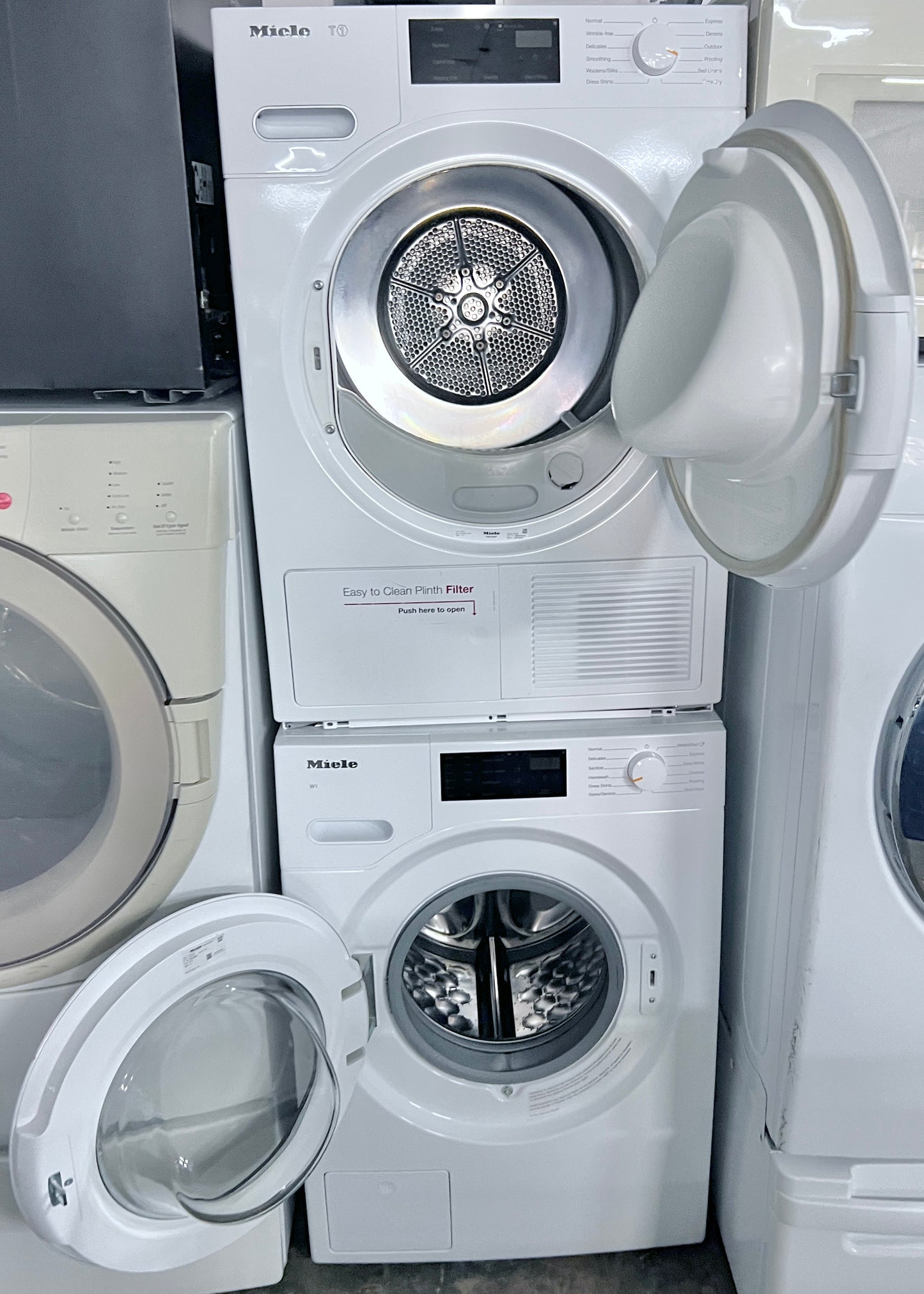 24 Inch Miele  WWD160WCS Front Load Washer 2.26 cu ft.,  Miele Classic T1 Series  TWB120WP Electric Dryer 4.1 Cu. Ft. Capacity, Heat Pump Dryer, Energy Star Certified