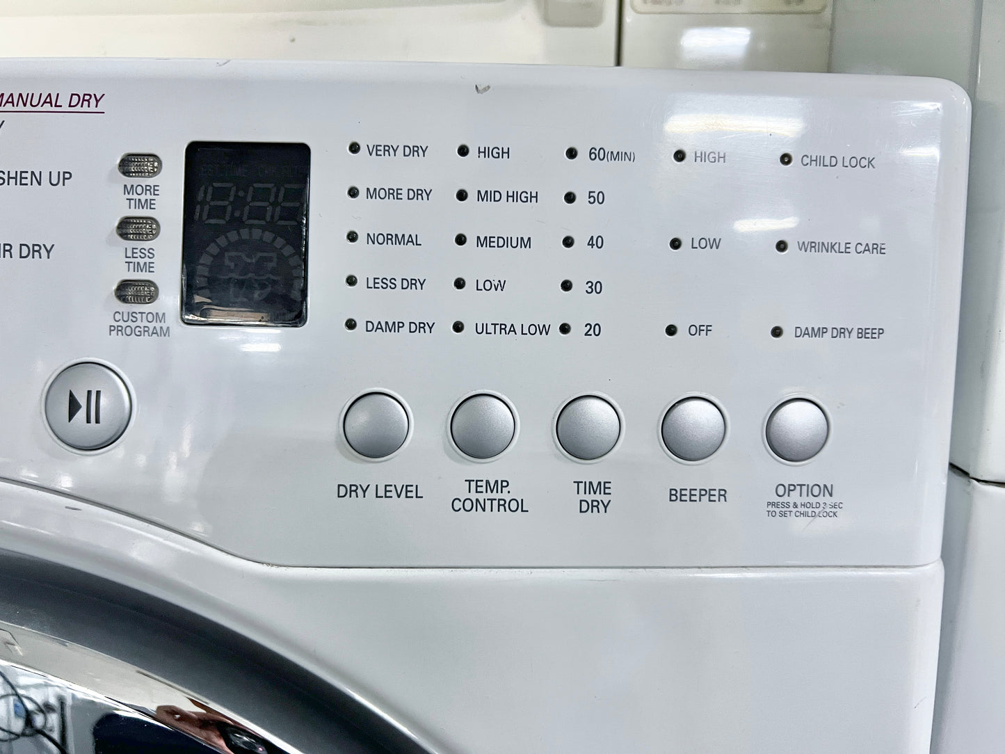 27 inch LG  DLE3733W Front Load Electric Dryer with pedestal  7.3 cu. ft., 7 Drying Cycles, 5 Temperature Levels, Wrinkle Care Option , Sensor Dry System, White , 444404