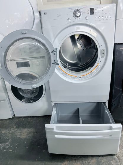 27 inch LG  DLE3733W Front Load Electric Dryer with pedestal  7.3 cu. ft., 7 Drying Cycles, 5 Temperature Levels, Wrinkle Care Option , Sensor Dry System, White , 444404