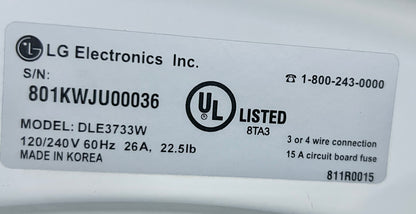 27 inch LG  DLE3733W Front Load Electric Dryer with pedestal  7.3 cu. ft., 7 Drying Cycles, 5 Temperature Levels, Wrinkle Care Option , Sensor Dry System, White , 444404