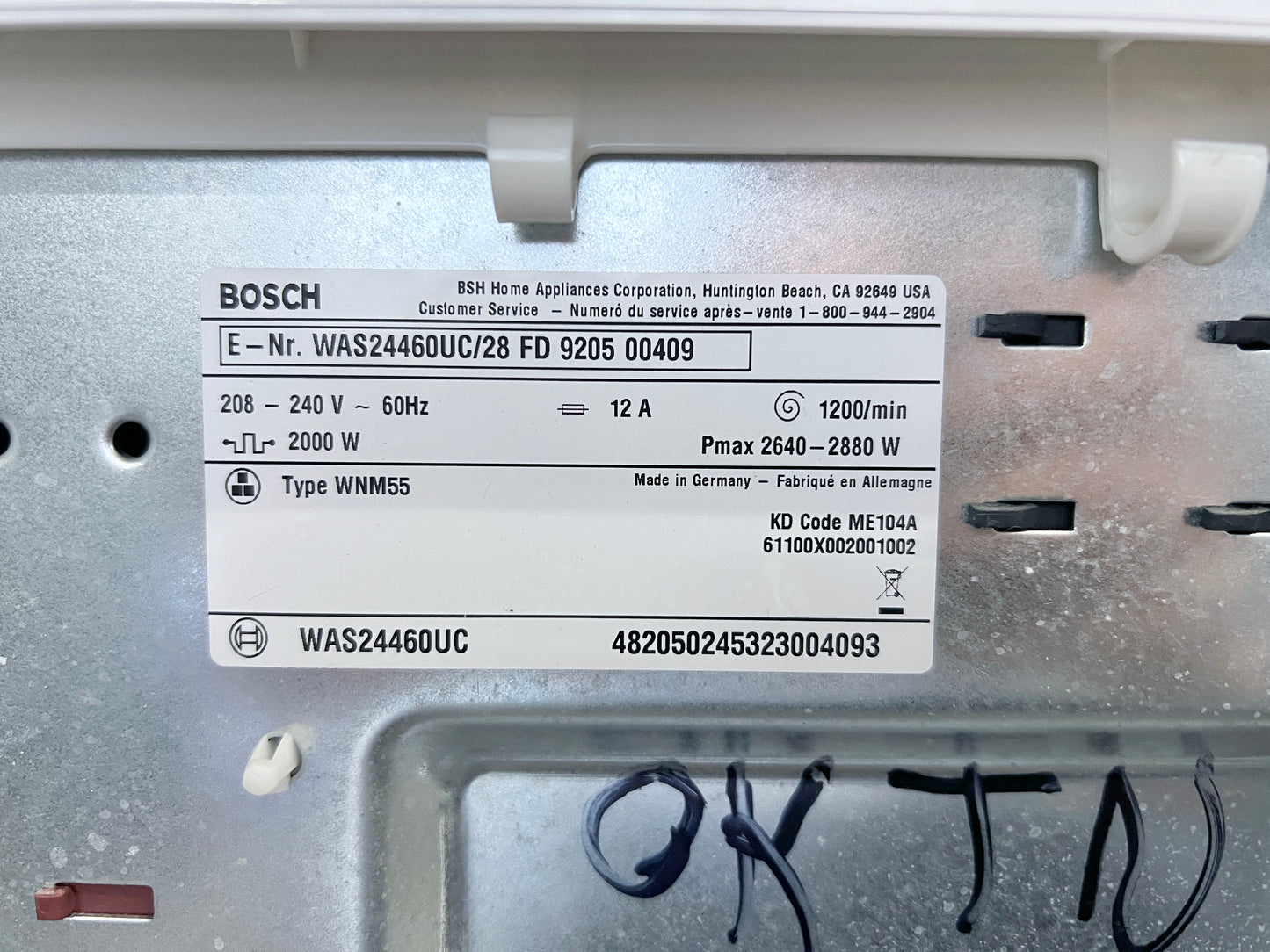 24 Inch Bosch Axxis Plus Series  WAS24460UC Compact Front Load Stackable Washer , 2.2 cu. ft. Capacity, 15 Wash Programs, Energy Consumption of 130 kWH/year, Touch Controls & LED Display 1,200 RPM Spin Speed , 444389