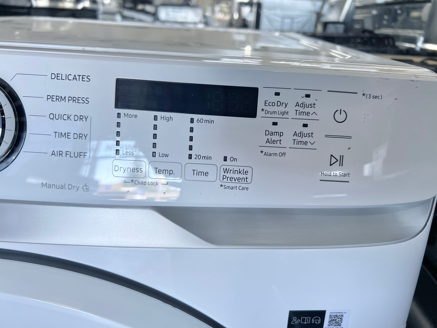 27 inch Samsung  DVE45T6000W  Front Load Electric Dryer 7.5 Cu. Ft., 10 Dryer Programs, Smart Care, Sensor Dry, Sanitize, Wrinkle Prevent, Eco Dry, ADA Compliant  , White 444391