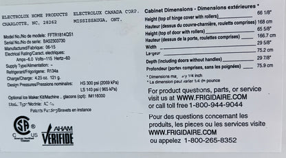 30 inch Frigidaire  FFTR1814QS Top Freezer Refrigerator, ADA Compliant, Humidity Controlled Crisper Drawers, Sliding Wire Shelves, Reversible Door 18.0 cu. ft. Capacity, Stainless Steel , 444392