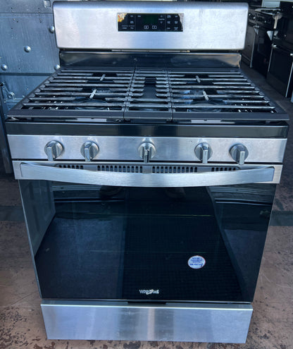 30 Inch Whirlpool  WFG525S0JS  Gas Range 5 Sealed Burners, 5 cu ft Oven, Continuous Grates, Self-Cleaning, Center Oval Burner, Frozen Bake, Stainless Steel ,  Closed Door Broiling, Control Lock , 444399