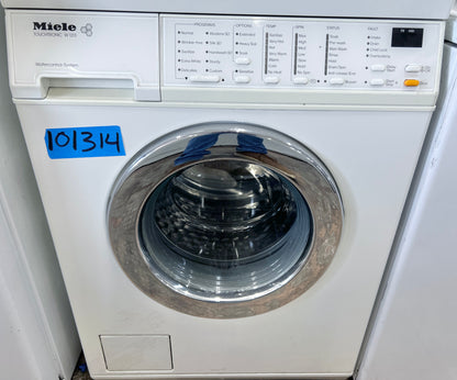 24 Inch Miele Washer and Dryer Set 220V  White . W1213 and  T1403, Front Load Machines , Super Capacity Electric Front Load Washer Stainless Steel Honeycomb Drum, LED Display , Miele  T1403 Touchtronic Super Capacity Vented Dryer  , 101314