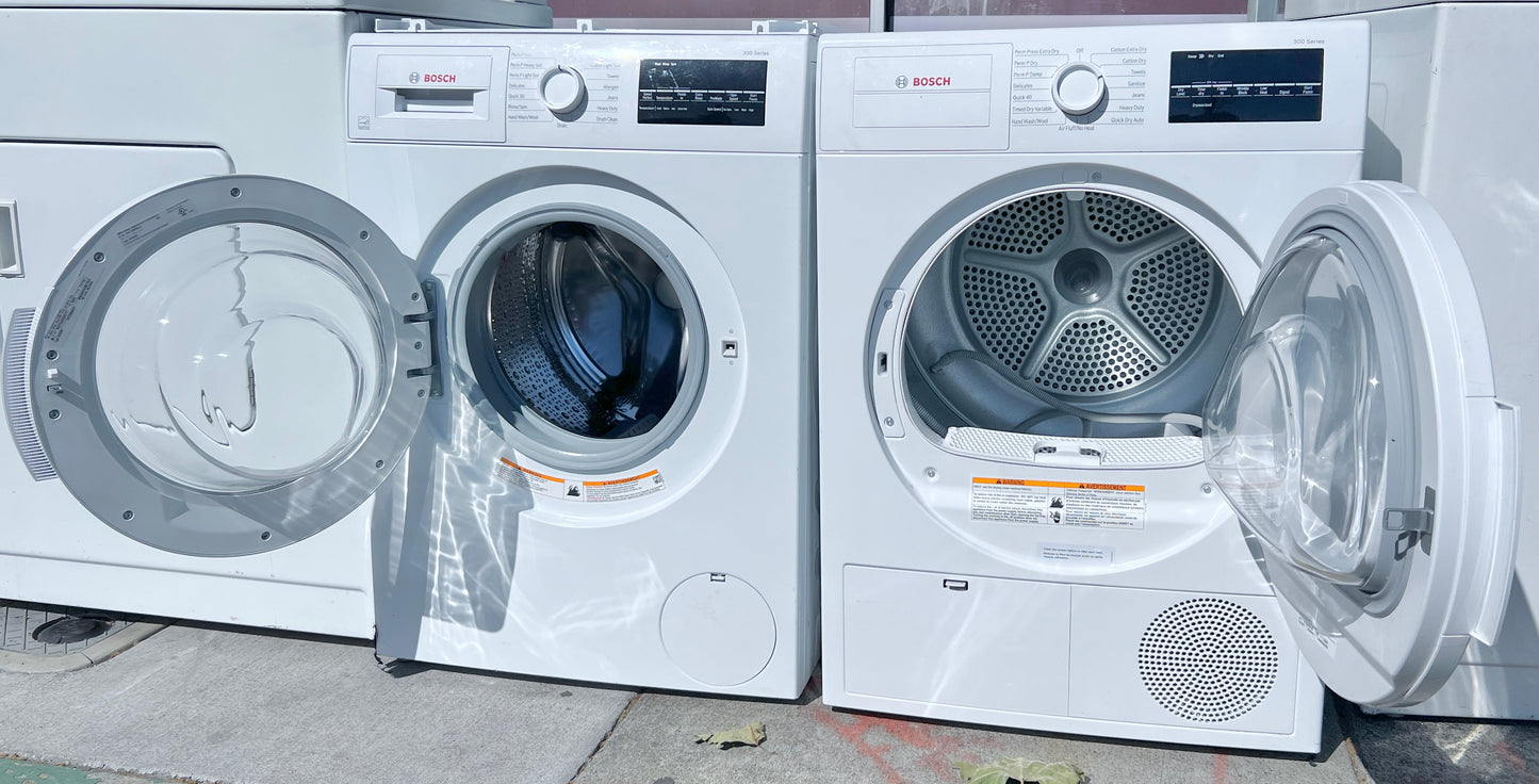 24 Inch Bosch 300 Series Front Load Washer and Electric Dryer Set , WAT28400UC , WTG86400UC, White , 444423