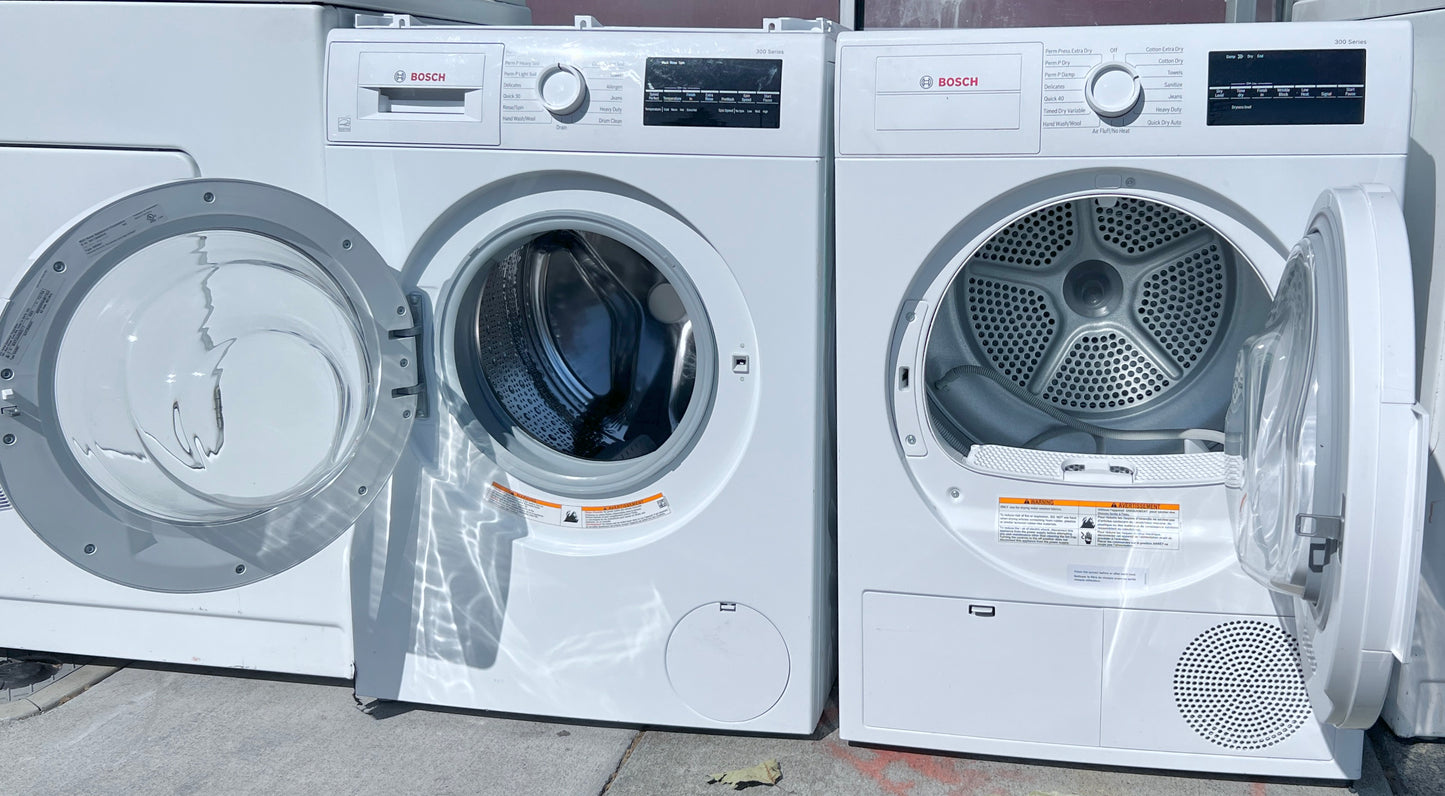 24 Inch Bosch 300 Series Front Load Washer and Electric Dryer Set , WAT28400UC , WTG86400UC, White , 444423