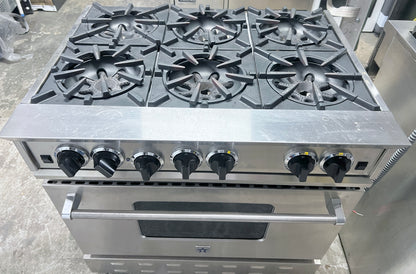 36 Inch BlueStar 6 Burner All Gas Range , Convection Oven , Stainless Steel , 444425