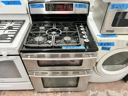 JennAir 30 Inch Dual Fuel Gas Range Freestanding, 5 Burner, Double Oven, Convection, Stainless Steel, Used, 999528