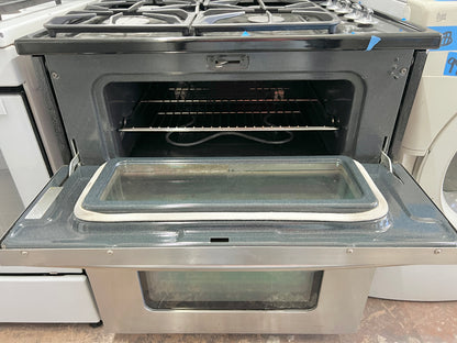 JennAir 30 Inch Dual Fuel Gas Range Freestanding, 5 Burner, Double Oven, Convection, Stainless Steel, Used, 999528