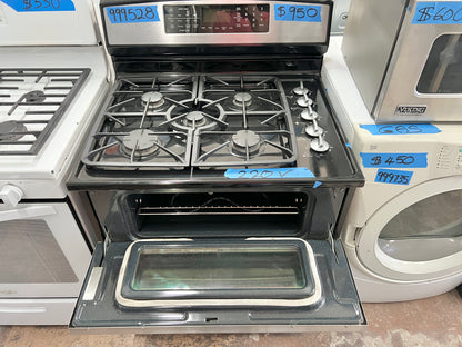 JennAir 30 Inch Dual Fuel Gas Range Freestanding, 5 Burner, Double Oven, Convection, Stainless Steel, Used, 999528