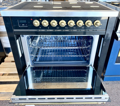 36 Inch ILVE UPI366NMPBKG Induction Range with 6 Elements, 3.5 cu. ft. Oven Capacity, Storage Drawer, , Glossy Black, Brass Trim , New Open Box