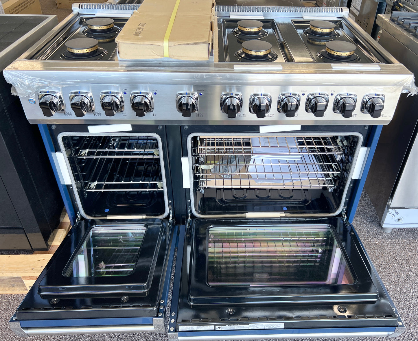 48 Inch Viking 5 Series  VDR5486GSB Freestanding Professional Dual Fuel Range , 6 Sealed Burners, Double Oven, 7.3 Cu. Ft. Total Capacity, Self-Clean, VariSimmer , Griddle, Slate Blue, Natural Gas , New Open Box