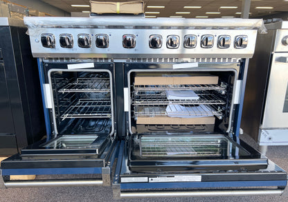 48 Inch Viking 5 Series  VDR5486GSB Freestanding Professional Dual Fuel Range , 6 Sealed Burners, Double Oven, 7.3 Cu. Ft. Total Capacity, Self-Clean, VariSimmer , Griddle, Slate Blue, Natural Gas , New Open Box