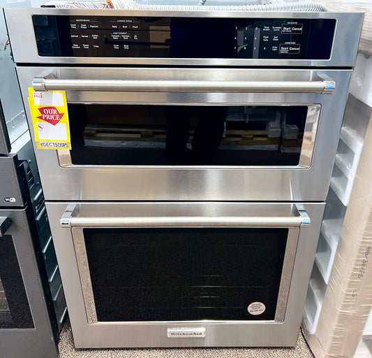 30 Inch KitchenAid  KOEC730SPS Built In Wall Microwave Oven Combination Oven 6.4 cu. ft. , Even-Heat True Convection, Temperature Probe, LCD, Sabbath STAR-K Print Shield Stainless Steel , Air Fry , Steam Clean , Probe , New Open Box