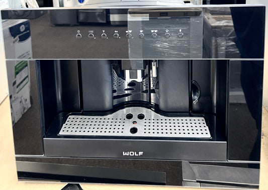 24 Inch Wolf  EC24B Built in Coffee Maker System with Adjustable Grinder, Descaling, Hot Water Dispenser, Removable Milk Carafe, Mounted Glide System,  Non-Plumbed, Black , New Open Box