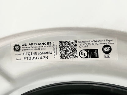 GE  GFQ14ESSNWW 24 Inch Front Load Electric Washer/Dryer Combo with 2.4 cu. ft Capacity, 14 Cycle Options, 5 Heat Selections, 1,450 RPM Spin Speed, NSF Sanitize, Timed Dry, Steam, 24 Hour Delay Start and Optional Wi-Fi Connect , 444182