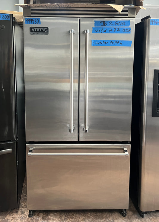 Viking Professional 36 inch French Door Counter Depth Freestanding Refrigerator, Stainless Steel VCFF036SS, 999432